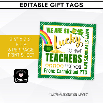 St Patricks teacher appreciation tags